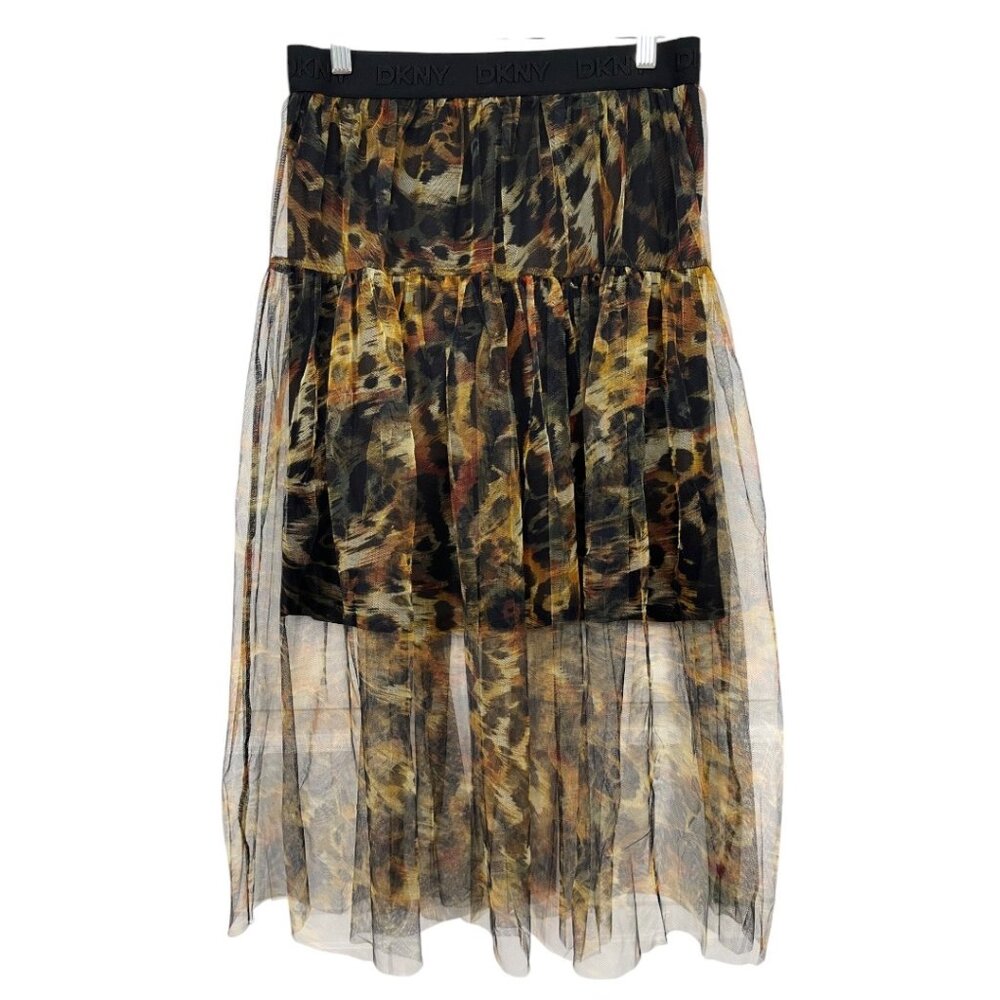 NWT DKNY Animal Print Tulle Overlay Midi Skirt Small